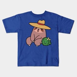 Cowboy Hat Sloth and Cactus Kids T-Shirt